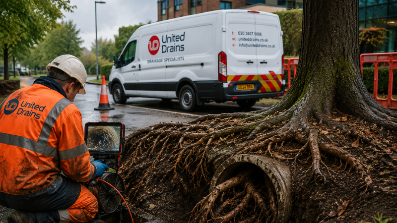 Drain inspection on a tree excavation